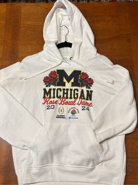Rose Bowl Michigan Champion White Hoodie with Navy & Yellow Graphic
